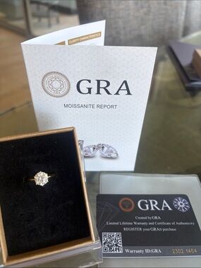 GRA Moissanite Solitaire Ring in Yellow Gold